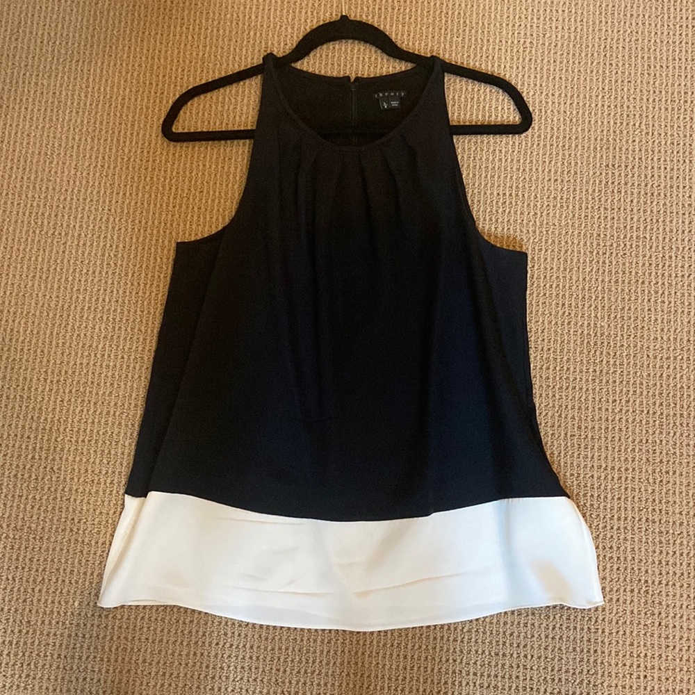 Worn 3 Times. THEORY black/ivory silk tank.
